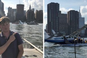 Lucky seaplane accident in Manhattan on the East River