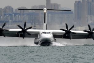 AVIC AG600 Kunlong giant seaplane maiden flight over the sea AVIC AG600 Kunlong giant seaplane maiden flight over the sea
